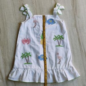 Janie and Jack White Dress with Embroidered Tropical Motifs